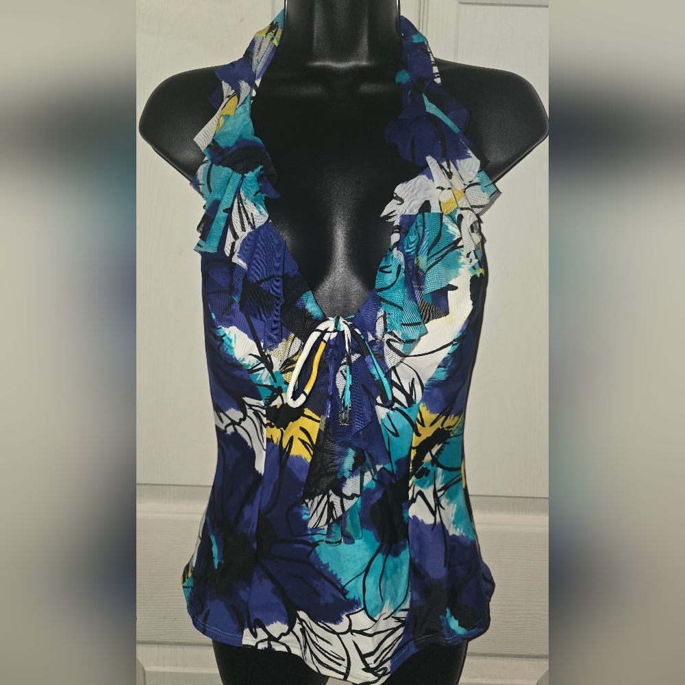 Floral Ruffle Halter Swim Top
